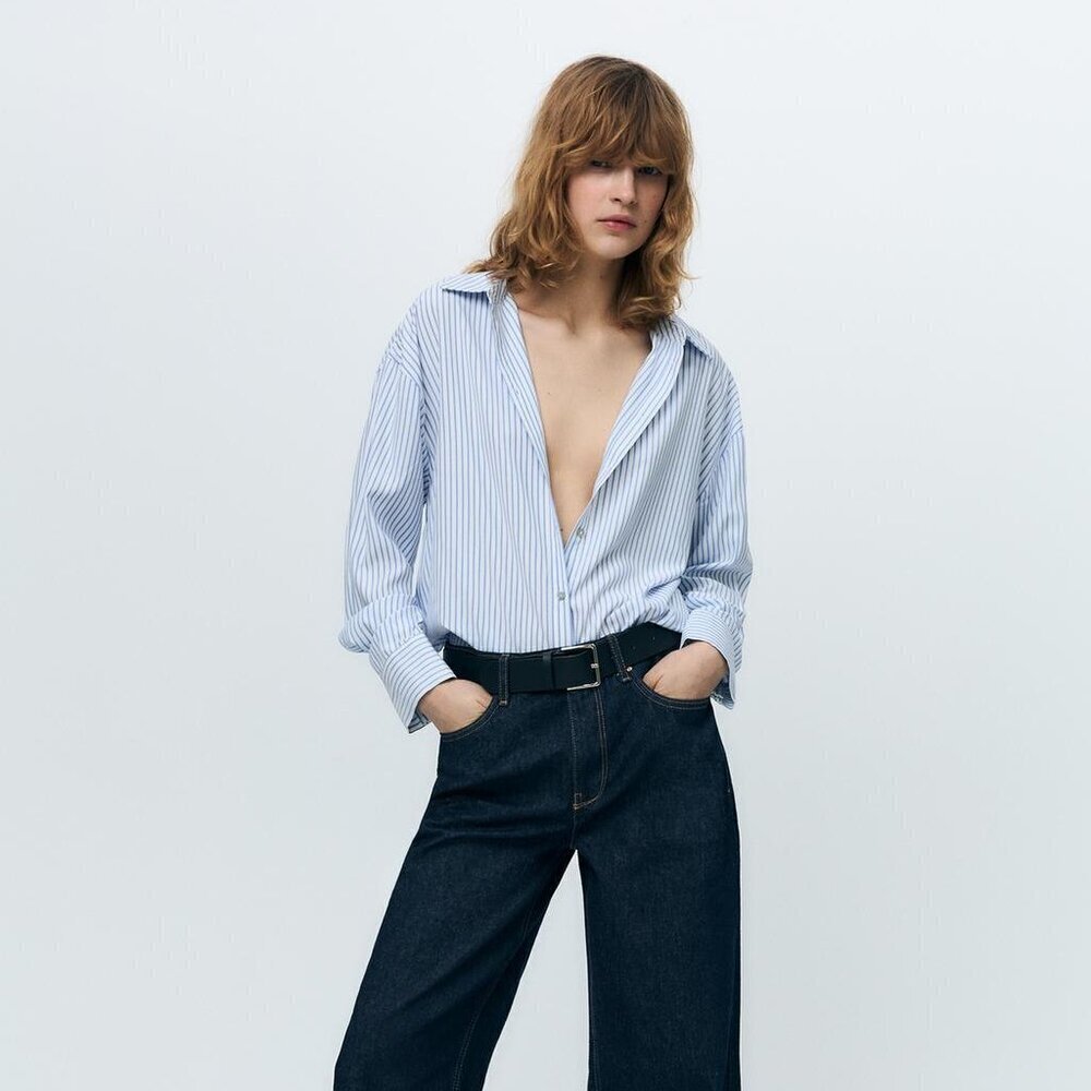 ZARA OVERSIZE STRIPED SHIRT SIZE XS  4387/040/044